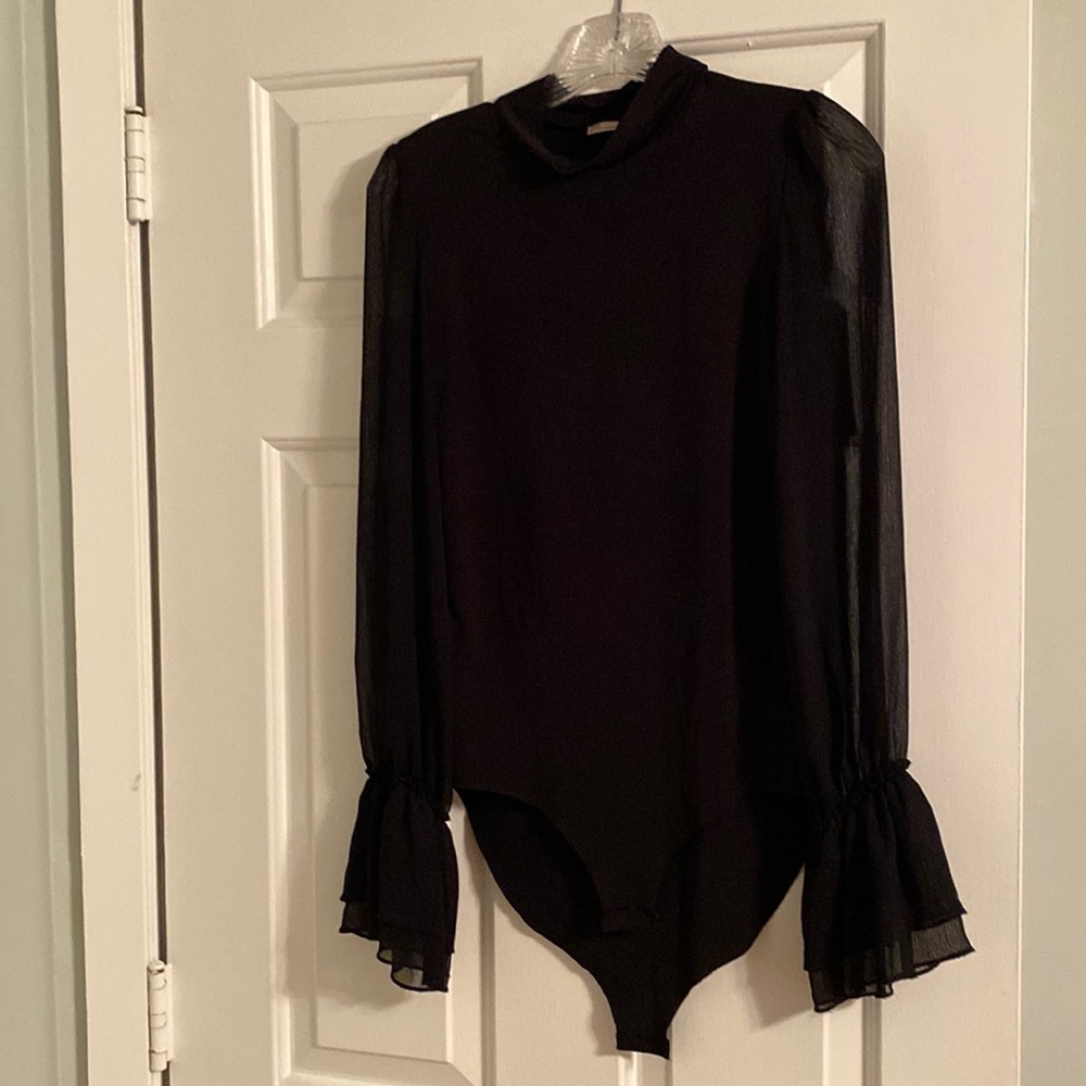 Zara black body suit with sheer sleeves